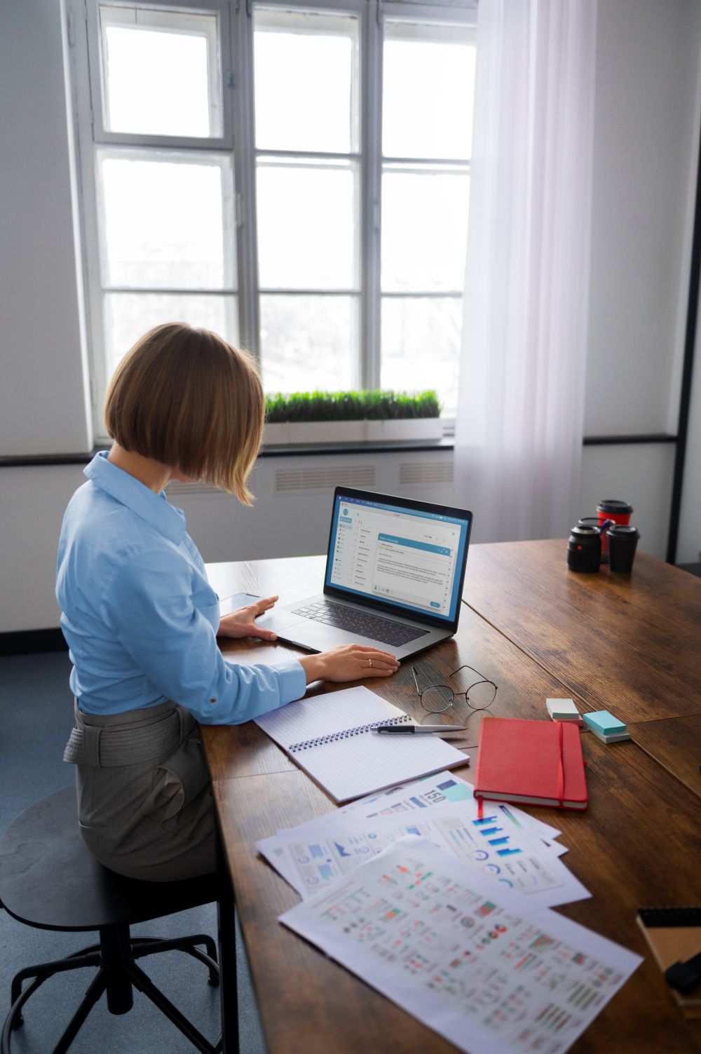 side-view-woman-working-as-economist