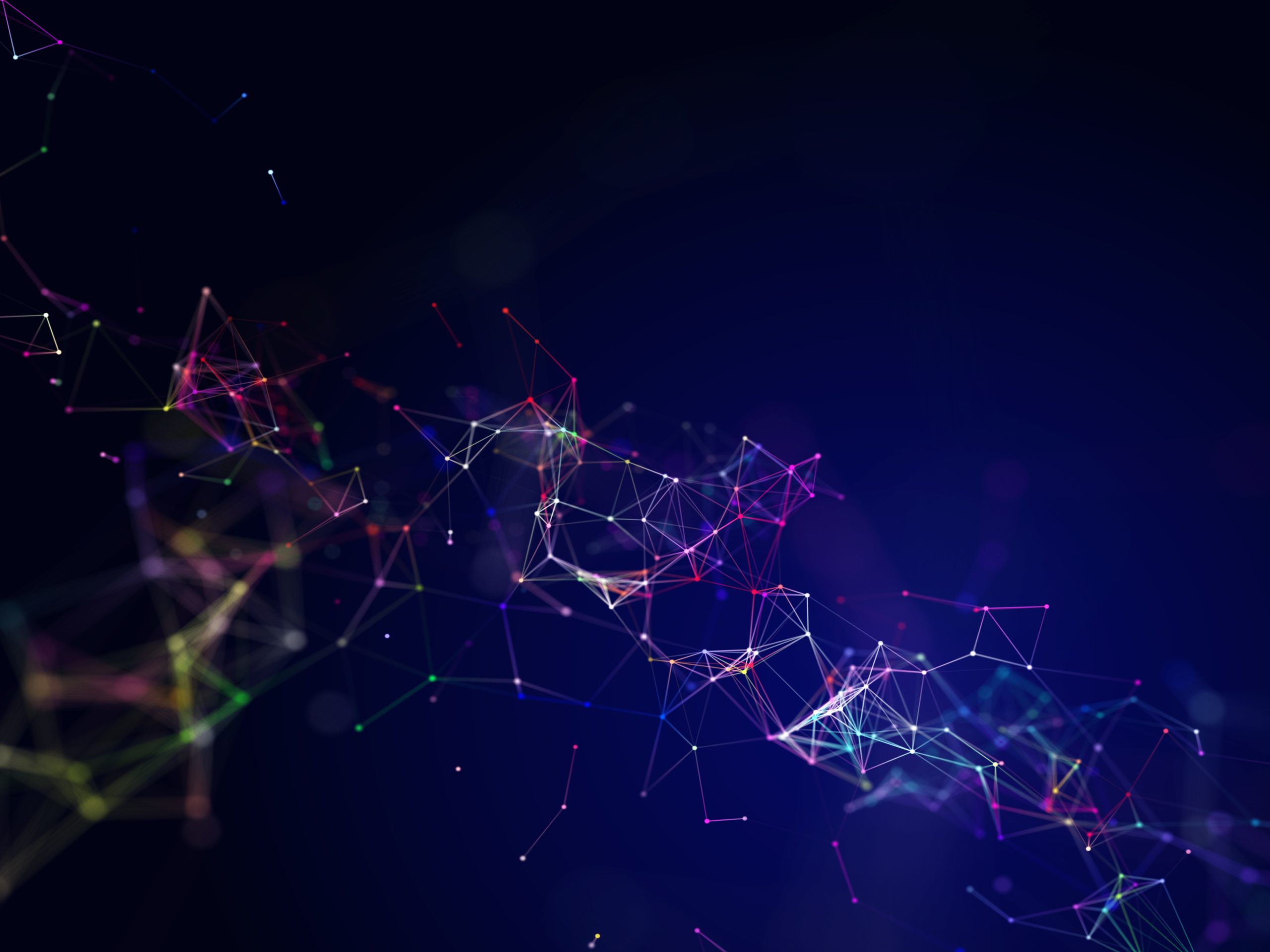 3D abstract background with colourful low poly plexus design